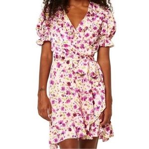 New MISA Los Angeles Floral Silky Wrap Mini Dress Small